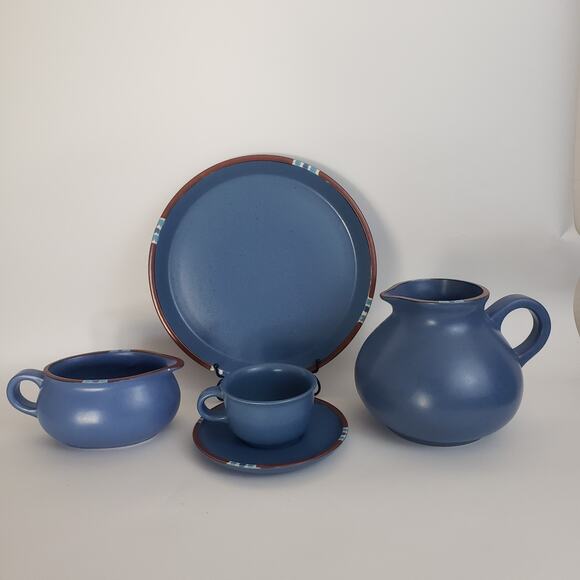 Lot‎ 5 DANSK Mesa Sky Blue Stoneware: Dinner Plate, Pitcher, Cup/saucer, Gravy - Picture 1 of 9